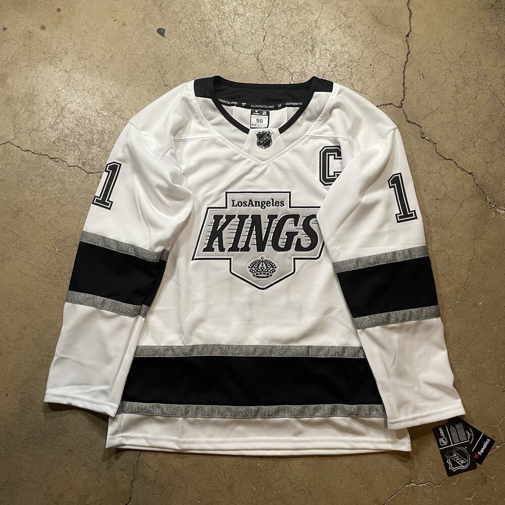 Los Angeles Kings #11 Anze Kopitar White and Silver Hockey Jersey Men's M